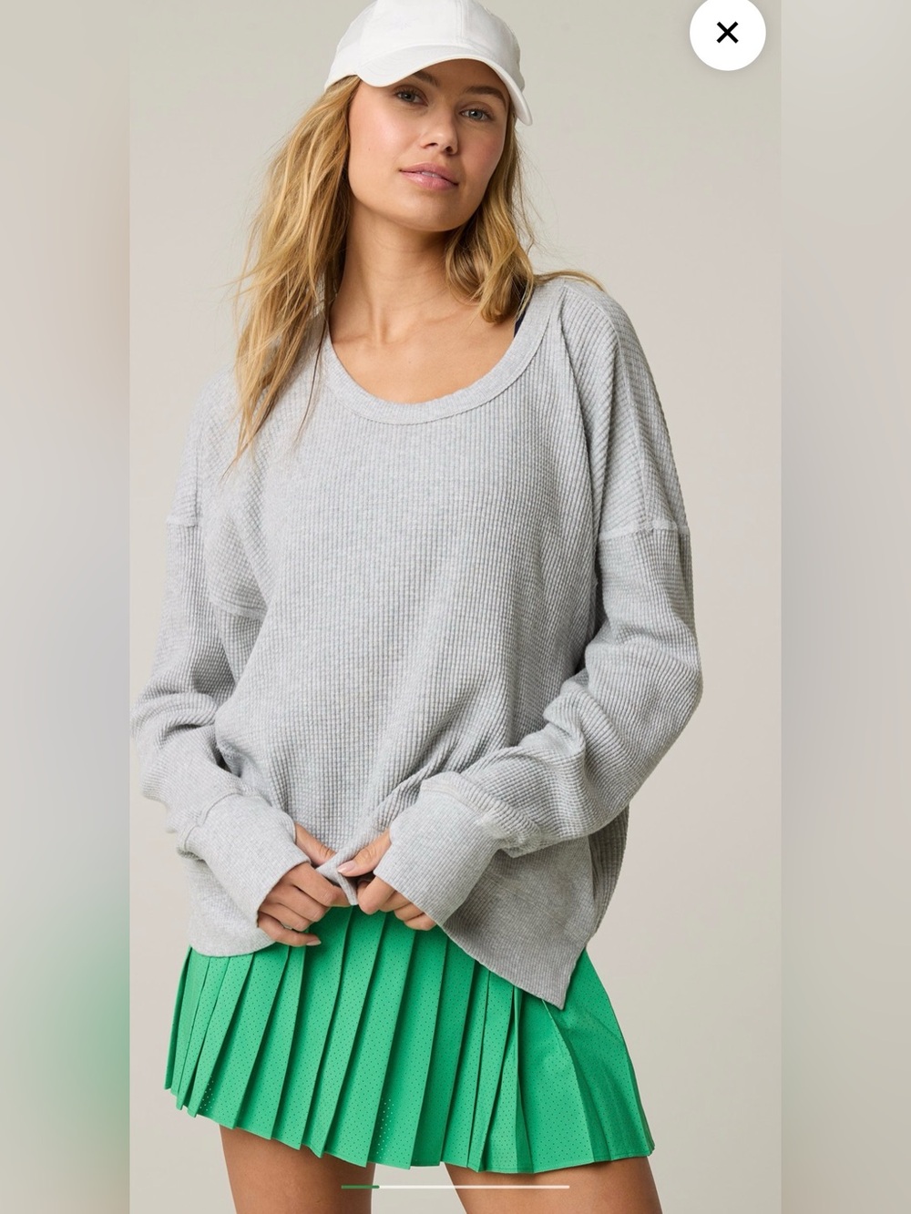 Aerie Light Gray Waffle-Knit VNeck textured Sweater XL EUC Comfy Everyday Casual